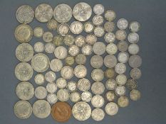 A collection of largely silver UK coinage to include 23 pre 1920 silver 3d including Victorian,