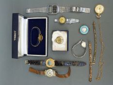 Nine watches to include an early to mid 20thC hallmarked silver and guilloche enamel ladies