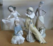 Four Lladro and Nao figures including a girl with butterfly,