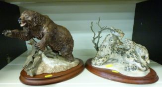 Franklin Mint 'Grizzly' figure and a 'Frisky and Free' leopard and cubs figure,