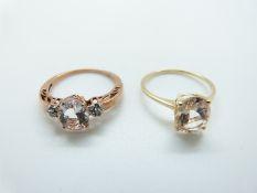A 9ct rose gold ring set with morganite and diamonds and a 9ct gold ring set with morganite,