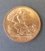 A 1914 gold half sovereign