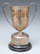 An Edward VII twin handled trophy cup, Sheffield 1906 maker Roberts & Belk, height 13cm,