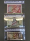 Three Jersey specimen bank notes comprising a 1963 £5,