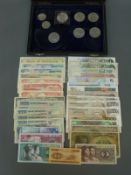 Over thirty used world bank notes includes some English bank notes, still crisp,