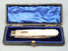 A Victorian hallmarked silver and mother of pearl fruit knife in original case,