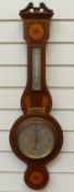 Reyneroid mid-20thC oneroid barometer in banjo style inlaid wooden case,