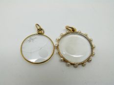 A Victorian 15ct gold locket set with pearls and another yellow metal locket