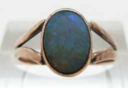 A Victorian ring set with an opal doublet, size L/M, 1.