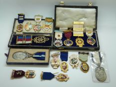 A large quantity of Masonic jewels from various lodges, includes enamel examples, some cased.