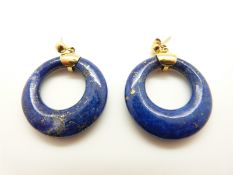 A pair of lapis lazuli earrings with 18ct gold mounts and another similar pair