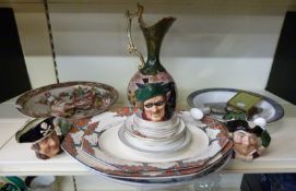 Three Royal Doulton small character jugs, Royal Worcester serving plate,
