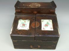 A Japanese lacquer travelling writing slope with pop up drawers to rear,