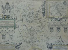 John Speed map of Bedfordshire as in 1610 by and sold in Popes Head Alley against the exchange by