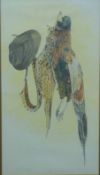 Still life pencil study, brace of pheasants, hat and cartridge belt, signed Lesley 81,