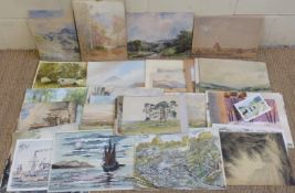 Approximately forty watercolour and other paintings to include R J Collins,