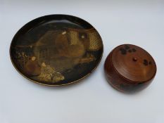 A Japanese lacquer plate decorated with figures, 26cm,