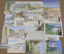 Approximately 20 mainly Malcolm Mitchell watercolours including coastal landscape, townscapes etc,