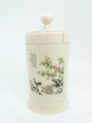 A Chinese hand decorated Republic period lidded ivory pot,