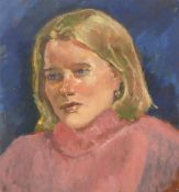 Modern oil or acrylic on canvas portrait of a young woman, 46 x 43cm,