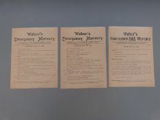 Three Walser's Emergency Mercury handbills/broadsides relating to the General Strike 1926,