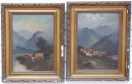 W T Thomas (British School) pair of oils on canvas of mountainous Scottish scenes with sheep and