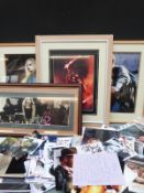 A large collection of assorted film and TV related autographs including framed examples