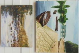 Modern acrylic river rapids, indistinctly signed lower right, 36 x 46cm,