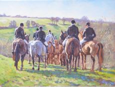 Andrew Quelch oil on canvas 'The Followers, Beaufort Hunt', monogrammed lower right,