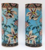 A pair of late 19thC Japanese cylindrical vases,