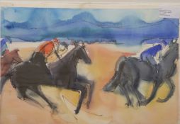 Carolyn White (1945-2013) charcoal and watercolour 'Oney Island Races, Connemara',