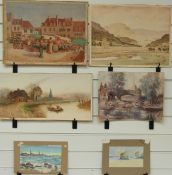 Six watercolours including J F Kerr view of Watergate, Norwich and T Jackson Nr Talsarnau,