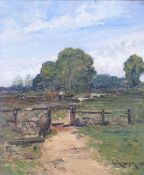 Edmund Aubrey Hunt (1855-1922) oil on canvas horses in a possibly New Forest landscape,