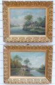 A pair of Dutch oil on board of Dutch scenes, one indistinctly signed lower right,