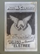 Wings invitation card for one of the last rehearsals for their UK tour at Elstree Studios,