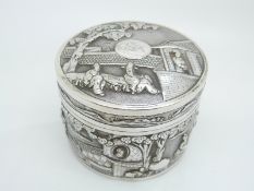 A Chinese silver lidded cache pot with repoussé decoration of court scenes, silversmith Wang Hing,