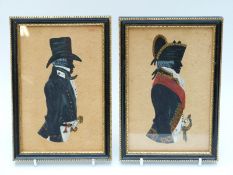 A pair of naval interest silhouette portraits of men in 19thC uniform,