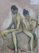Carolyn White (1945-2013) mixed media 'Seated Figures', pair of nudes,