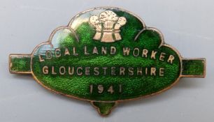 A local Land Worker Gloucestershire 1941 enamel badge