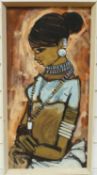 M Sivanesan African tribal oil of woman and child signed to right hand edge,