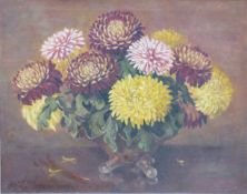 Marion Broom oil on canvas still life of flowers in a vase, 40 x 50cm,