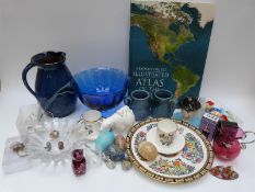 A quantity of glass, ceramics and other items including thimbles, glass novelty,