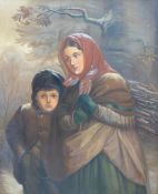 J B Crosbie (1915-1999) British / Scottish School Victorian oil on canvas of two children gathering