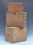 Two vintage New Zealand creamery/ butter wooden packing chests and a further travelling box