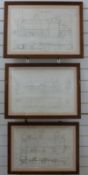 Three steam locomotive schematics, goods locomotive,