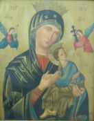 An early 20thC icon portrait, 54 x 45cm overall,