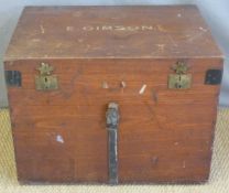 A late 19th / early 20thC silver or travelling trunk with brass locks bearing the name E Gimson,