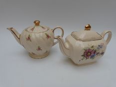 A small Sadler cube teapot and a Wrythen moulded example