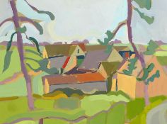 Carolyn White (1945-2013) gouache 'Cotswold Farmstead',