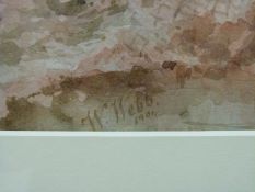 W Webb watercolour of fisherpeople / gleaners on a seashore with fishing boat beyond,